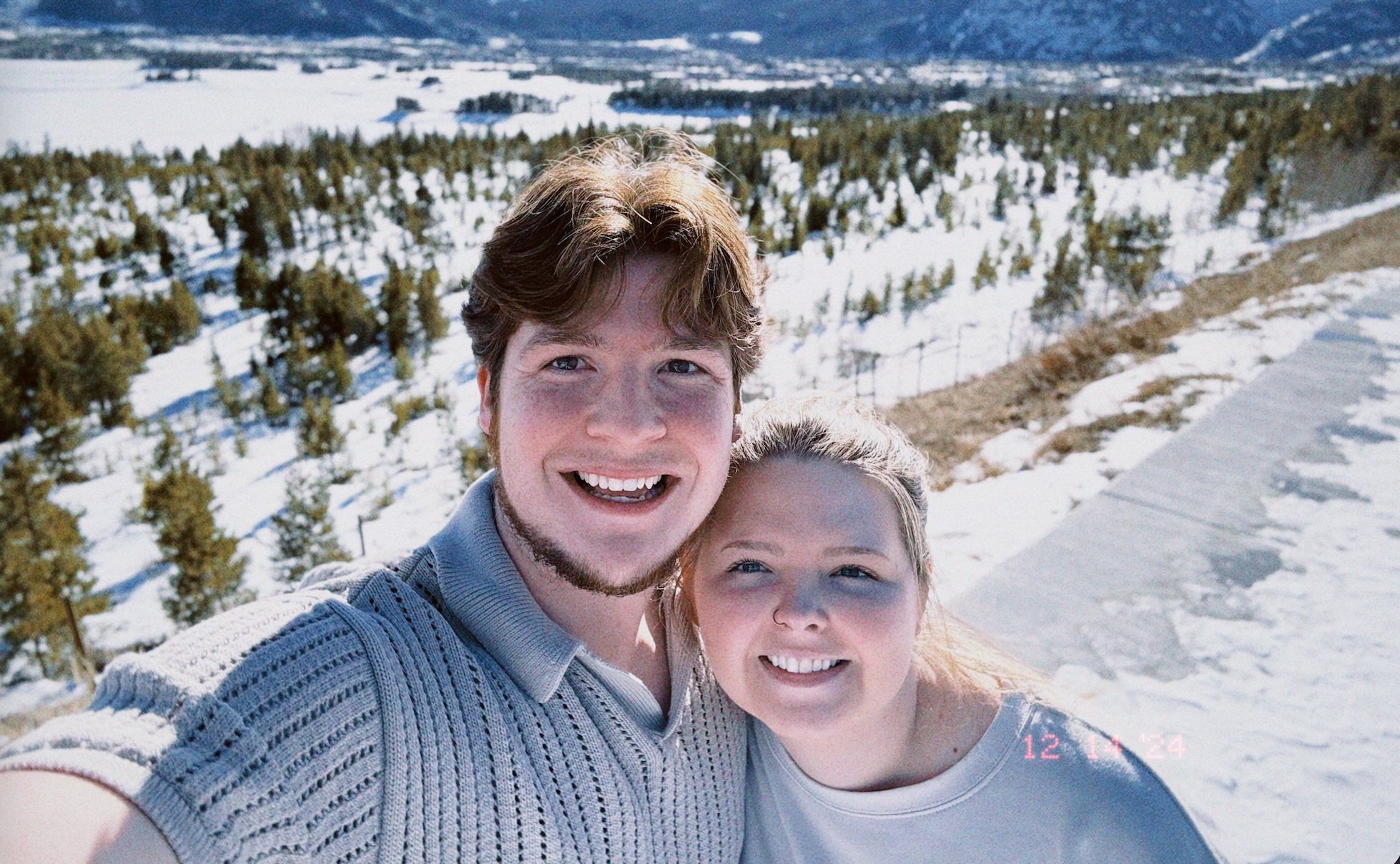 Colton Craig with Morgan in the mountains